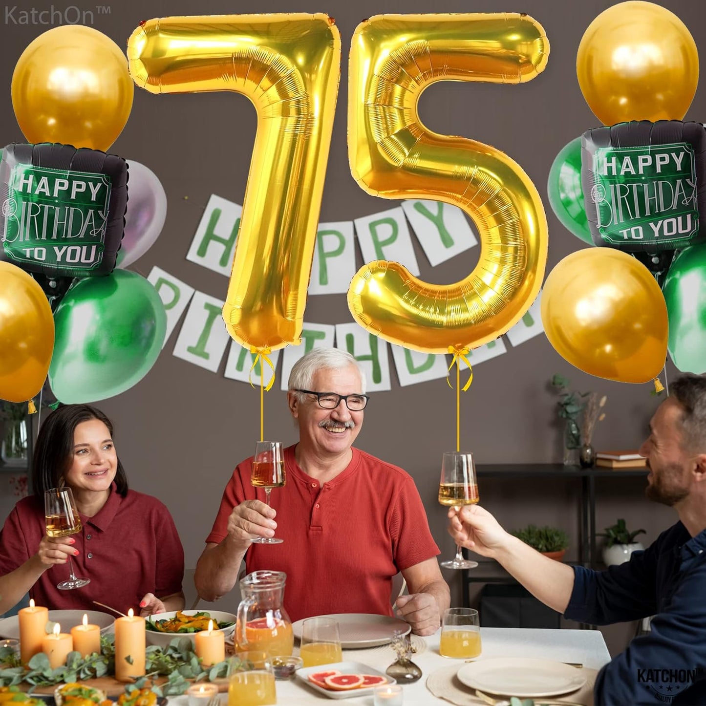 KatchOn, Giant Gold 75 Balloon Numbers - 40 Inch | Gold 75th Birthday Balloons for 75th Birthday Decorations for Men | 75th Anniversary Decorations | 75 Balloons for 75 Birthday Party Decorations