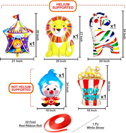 KatchOn, Giant Circus Balloons - 34 Inch, Pack of 5 | Carnival Balloons for Carnival Theme Party Decorations | Circus Animal Balloons for Circus Theme Party Decorations | Circus Party Decorations