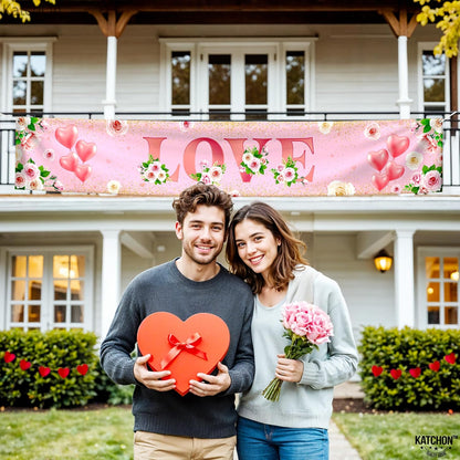 KatchOn, Love Valentines Day Banner - XtraLarge, 120x20 Inch | Valentine Yard Banner for Valentines Day Decorations Outdoor | Valentines Banner, Outdoor Valentines Decorations | Valentines Day Decor