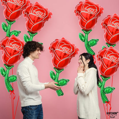 KatchOn, Giant Red Rose Balloons - 37 Inch, Pack Of 6 | Rose Foil Balloons, Mothers Day Decorations | Flower Balloon | Proposal Decorations | Happy Anniversary Decoration | Wedding Decoration