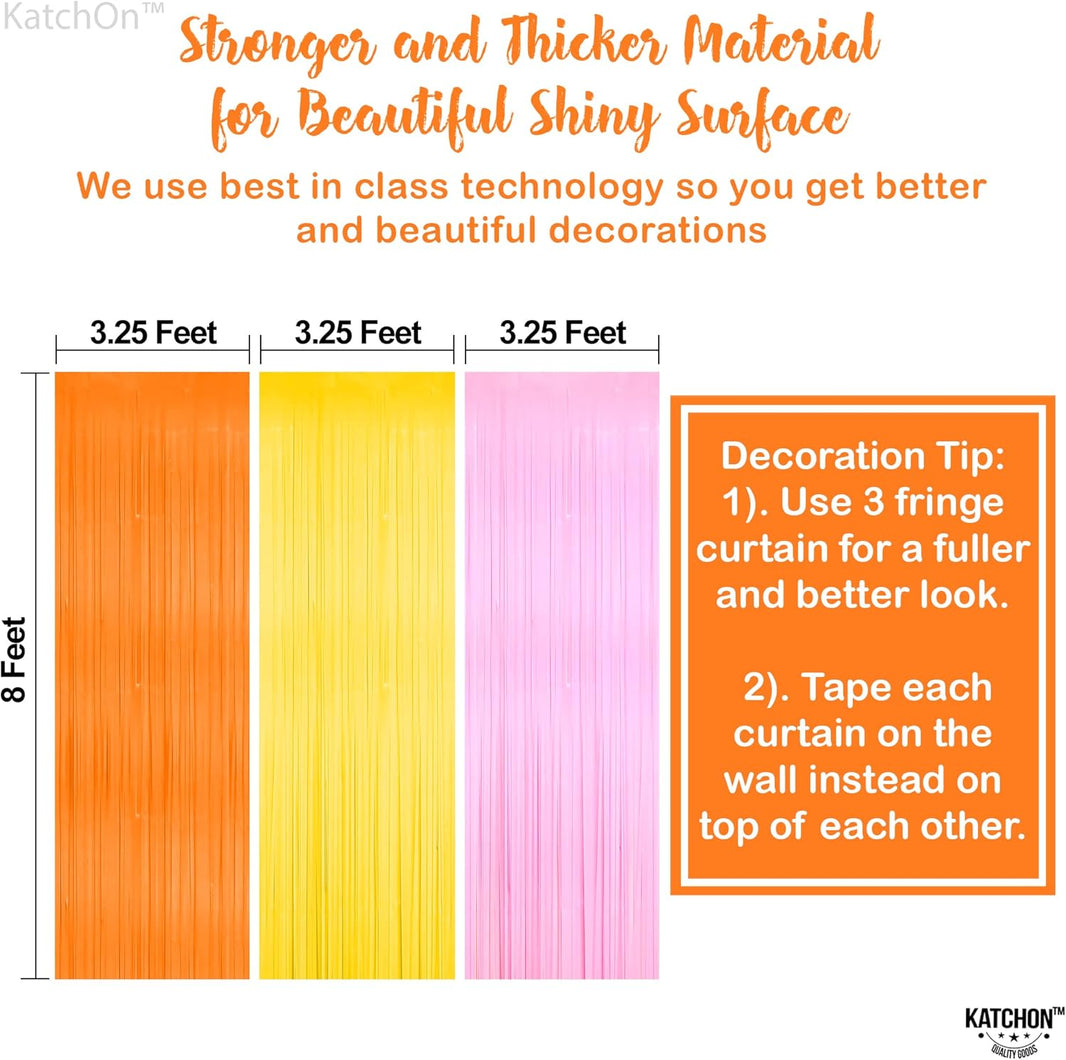 KatchOn, Orange Pink and Yellow Fringe Backdrop - 3.25x8 Feet, Pack of 3 | Easter Backdrop for Easter Decorations for Home | Groovy Backdrop, Groovy Decorations | Groovy Bachelorette Party Decorations