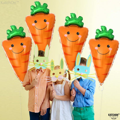 KatchOn, 32 Inch Jumbo Carrot Balloons - Pack of 4 | 4D Carrot Foil Balloon for Easter Party Decorations, Carrot Decorations | Easter Balloons for Carrot Easter Decorations | Easter Foil Balloons