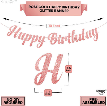 KatchOn, Cursive Glitter Rose Gold Happy Birthday Banner - Pre-Strung, 10 Feet, No DIY | Pink Happy Birthday Banner, Rose Gold Birthday Decorations | Happy Birthday Sign, Happy Birthday Decorations