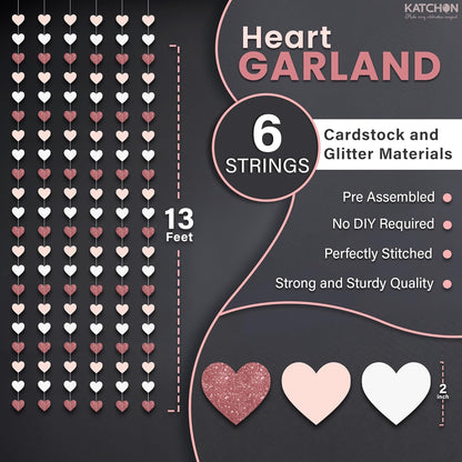 KatchOn, Felt Heart Garland for Valentines - Pack of 6 | Hanging Hearts Decorations | Valentine Hanging Garland for Valentines Day Decorations | Valentines Day Garland | Galentines Day Decorations