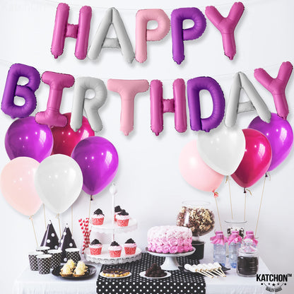 Katchon, Pink and Purple Happy Birthday Balloons - 16 Inch | Unicorn Happy Birthday Balloon Banner | Unicorn Birthday Decorations | Happy Bday Banner for Pink and Purple Party Decorations