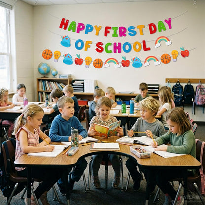 KatchOn Glitter Happy First Day of School Banner Pre-Strung 10 Feet