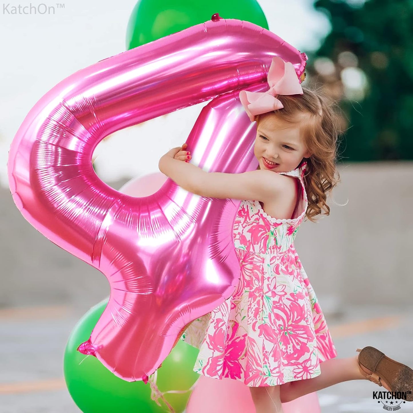 KatchOn, Hot Pink Number 4 Balloon - 40 Inch | Hot Pink 4 Birthday Balloon, 4 Year Old Birthday Decorations | 4 Balloon Number for Birthday | Four Balloon for 4th Birthday Party Decorations for Girls