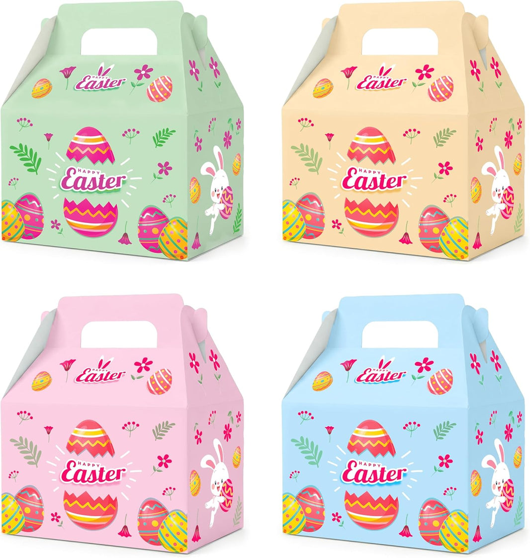 KatchOn, Happy Easter Treat Boxes Pack of 12 | Bunny Candy Boxes for Eater Party Favors | Basket Fillers and Holiday Goodies | Cute Easter Party Supplies with 4 Different Patterns for Birthday Favors
