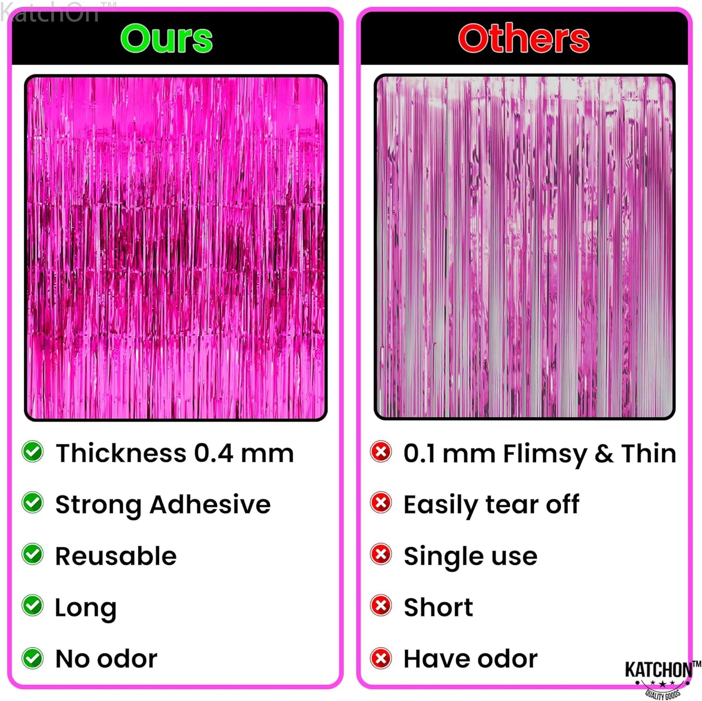 KatchOn, XtraLarge Hot Pink Fringe Backdrop - 6.4x8 Feet, Pack of 2 | Hot Pink Streamer Backdrop for Hot Pink Birthday Decorations | Hot Pink Backdrop for Galentines Day Decorations | Valentines Decor