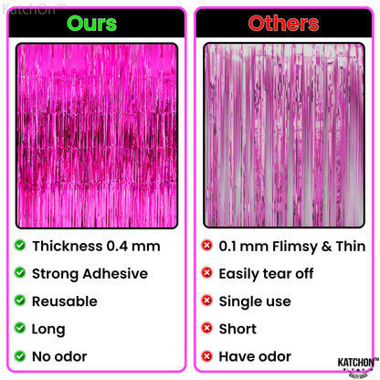 KatchOn, XtraLarge Hot Pink Fringe Backdrop - 3.2x8 Feet, Pack of 2 | Hot Pink Streamers Backdrop for Pink Party Decorations, Birthday, Bachelorette , Wedding, Baby Shower, Gender Reveal Decorations