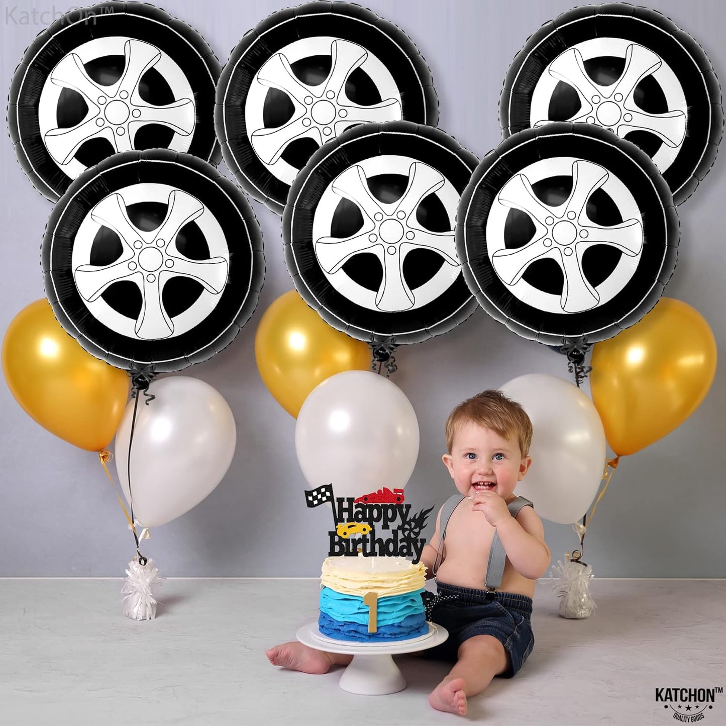 KatchOn, 6 Pieces Wheel Tire Balloons for Birthday Boy - 18 Inch, Wheels Balloons | Two Fast Birthday Decorations | Pick Up Truck Themed Birthday Party Decorations | Mechanic Birthday Decorations