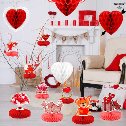KatchOn, Valentines Day Centerpiece for Table - Pack of 9 | Valentines Day Decorations, Valentines Table Decorations | Valentine Table Decor | Red 3D Heart Honeycomb Centerpieces for Valentines Decor