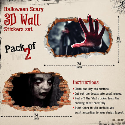 KatchOn 3D Halloween Wall Decals - Large 24 Inch, Pack of 2 | Scary 3D Wall Stickers, Indoor Halloween Decorations