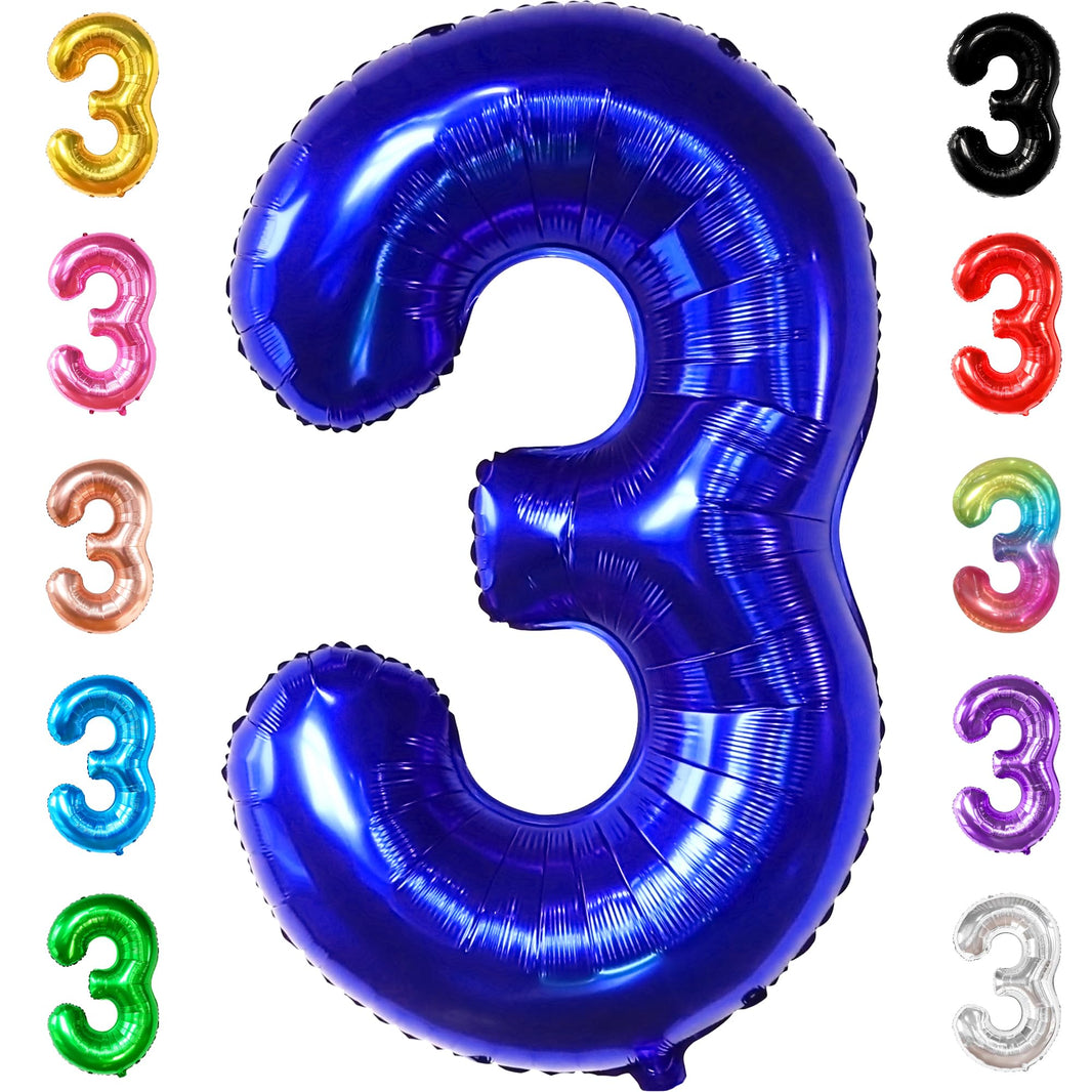 KatchOn, Giant Royal Blue Number 3 Balloon - 40 Inch | Navy Blue 3 Balloon Number | Construction Balloons 3rd Birthday Decorations for Boys | Anniversary Decorations