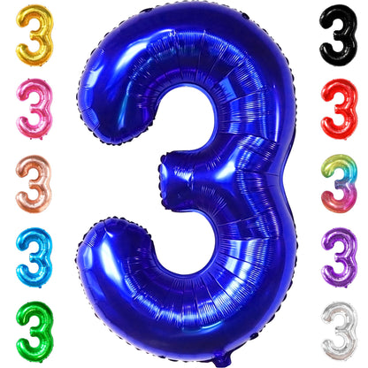 KatchOn, Giant Royal Blue Number 3 Balloon - 40 Inch | Navy Blue 3 Balloon Number | Construction Balloons 3rd Birthday Decorations for Boys | Anniversary Decorations
