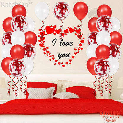 KatchOn Valentines Day Balloons Red White 12 Inch, Pack of 40 | Valentines Balloons for Valentines Day Decorations | Red and White Valentines Decor | Confetti Balloons for Anniversary Decorations