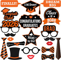 KatchOn, Graduation Photo Booth Props - Pack of 21 | Grad Photo Props for Orange and Black Graduation Decorations 2026 | Graduation Props for Congrats Grad Decorations | Class of 2026 Decorations