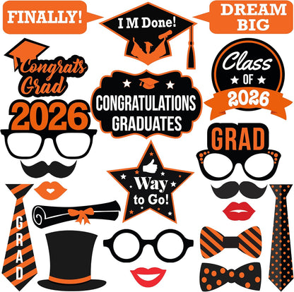 KatchOn, Graduation Photo Booth Props - Pack of 21 | Grad Photo Props for Orange and Black Graduation Decorations 2026 | Graduation Props for Congrats Grad Decorations | Class of 2026 Decorations