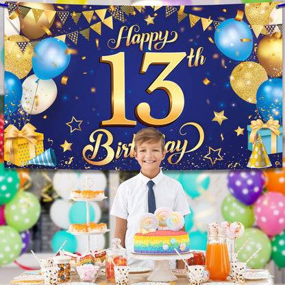 13th Happy Birthday Blue Wall Banner,Foil-US