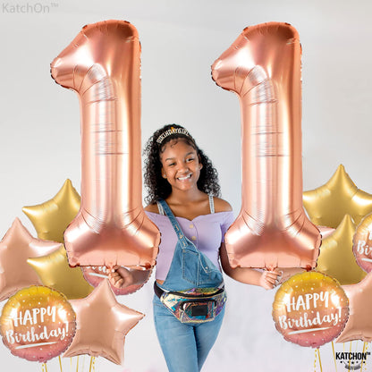KatchOn, Giant Rose Gold 11 Balloons Number - 40 Inch | Happy 11th BirthdayParty Decorations for Girls | Rose Gold 11 Balloon for 11 Year Old Girl Birthday Decorations | Anniversary Supplies