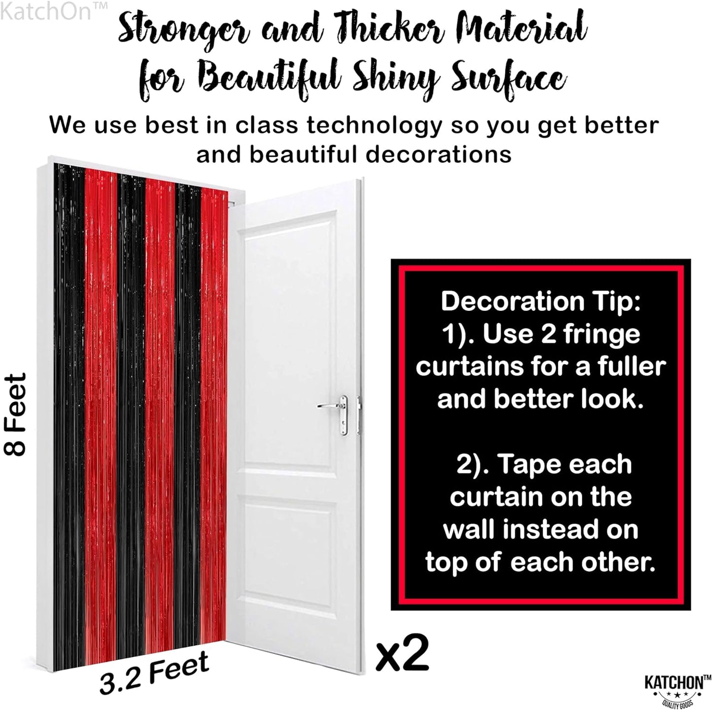 KatchOn, Red and Black Fringe Curtain - Pack of 2 XtraLarge, 8x6.4 Feet | Red and Black Backdrop Curtain for Red and Black Party Decorations | Sneaker Ball Decorations | Casino Theme Party Decorations