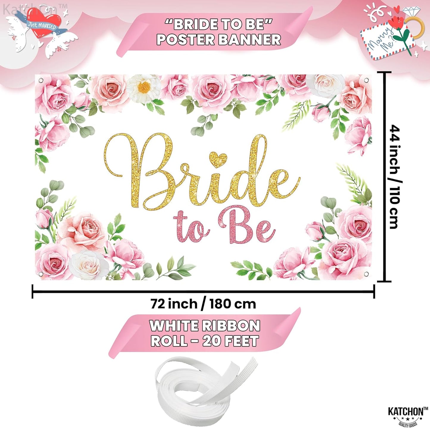 KatchOn, Pink Bride to Be Banner - XtraLarge 72x44 Inch | Bridal Shower Backdrop for Bride to Be Decorations | Bride to Be Wall Decorations | Bridal Shower Banner for Pink Bridal Shower Decorations