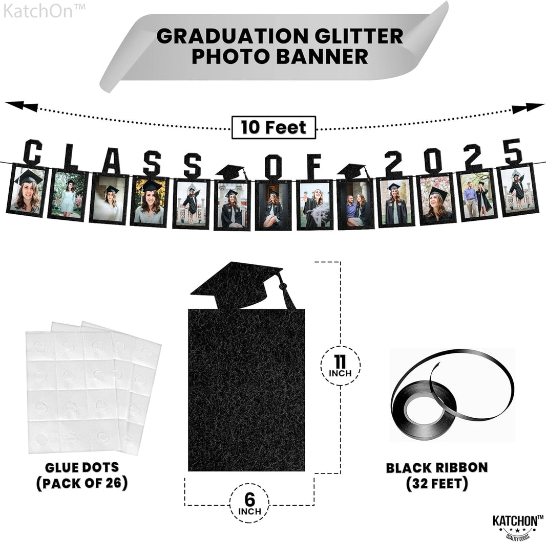KatchOn, Black Graduation Photo Banner 2025 - Large, 10 Feet | Felt Class of 2025 Banner for Grad Decorations 2025 | Graduation Decorations 2025 | Grad Picture Display
