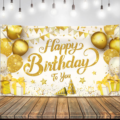 KatchOn, Gold Happy Birthday Banner - XtraLarge 72x44 Inch | Birthday Decorations for Women, Men, Boys and Girls | Hbd Banner Backdrop Gold And White Party Decoration