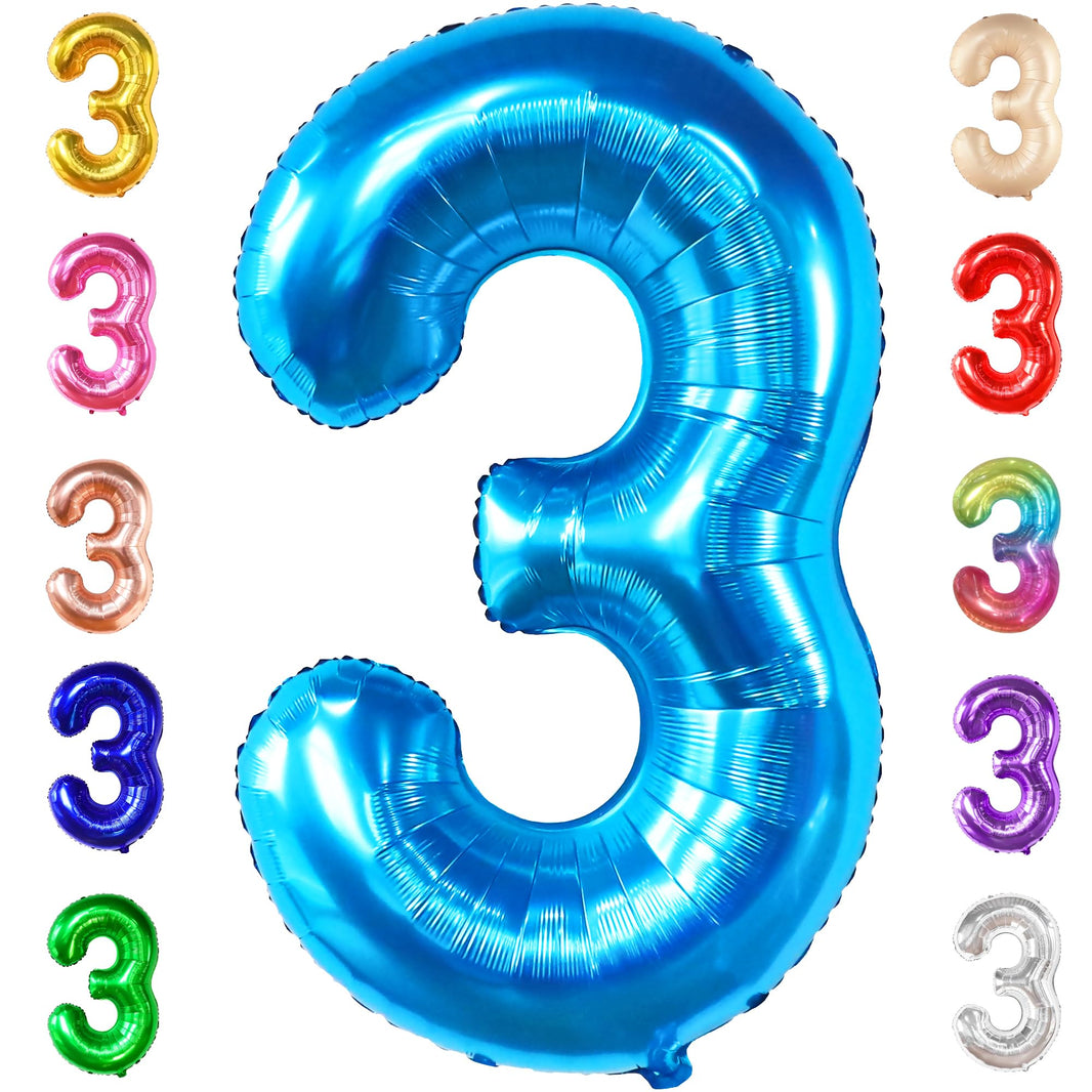 KatchOn, Giant Blue Number 3 Balloon - 40 Inch | Baby Shark Birthday Decorations Girls and Boys| Number Three Balloons for Under The Sea Party Decoration | Blue 3 Balloon, 3rd Anniversary Decorations