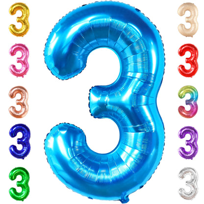 KatchOn, Giant Blue Number 3 Balloon - 40 Inch | Baby Shark Birthday Decorations Girls and Boys| Number Three Balloons for Under The Sea Party Decoration | Blue 3 Balloon, 3rd Anniversary Decorations