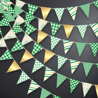 KatchOn, Christmas Pennant Banner Flags - 30 Feet | Gingham Checkered Triangle Fabric Bunting Garland Green, White and Gold | Party Decorations for Birthday, And Christmas Wall Decorations Indoor