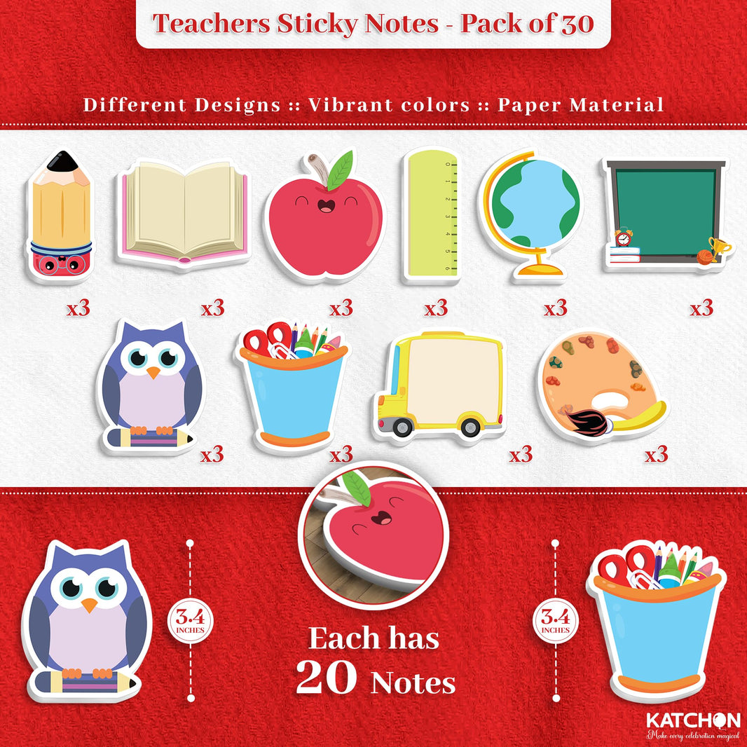 KatchOn, 600 Pcs Back to School Sticky Notes - 30 Pack | Fun Shaped Memo Pads with Pencil, Ruler, Blackboard, Owl Designs | Classroom Supplies, School, Office, Notepads, Teacher Stationery | Classroom Decor