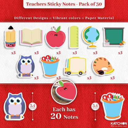 KatchOn, 600 Pcs Back to School Sticky Notes - 30 Pack | Fun Shaped Memo Pads with Pencil, Ruler, Blackboard, Owl Designs | Classroom Supplies, School, Office, Notepads, Teacher Stationery | Classroom Decor