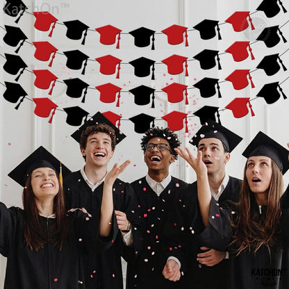 KatchOn, Red and Black Graduation Cap Garland, 8 Feet - 4 Strings | Red and Black Grad Decoration Class of 2026 | Graduation Decorations 2026 | Graduation Cap Decorations