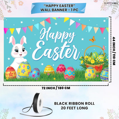 katchon happy easter banner decorations xtralarge 72x44 inch easter backdrops for photography easter banners for outside easter decorations easter poster for bunny wall decorations