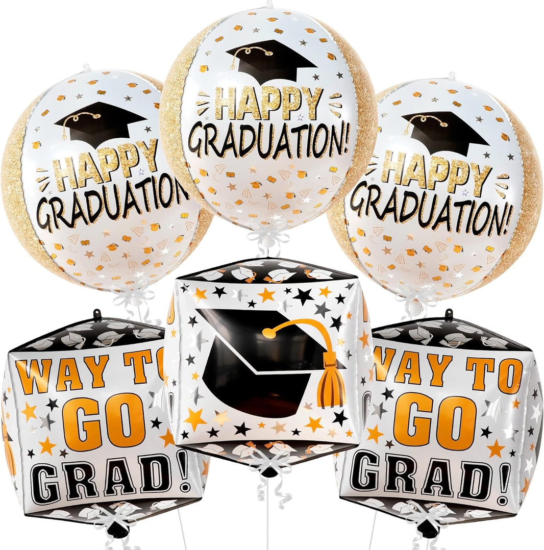 Graduation Decorations 2026 | Graduation Balloons - Pack of 6 | Black and Gold Mylar Foil Balloons for Grad Decorations Class of 2026 | Graduation Party Supplies with Graduation Cap Balloon, KatchOn