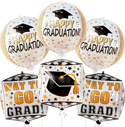 Graduation Decorations 2026 | Graduation Balloons - Pack of 6 | Black and Gold Mylar Foil Balloons for Grad Decorations Class of 2026 | Graduation Party Supplies with Graduation Cap Balloon, KatchOn