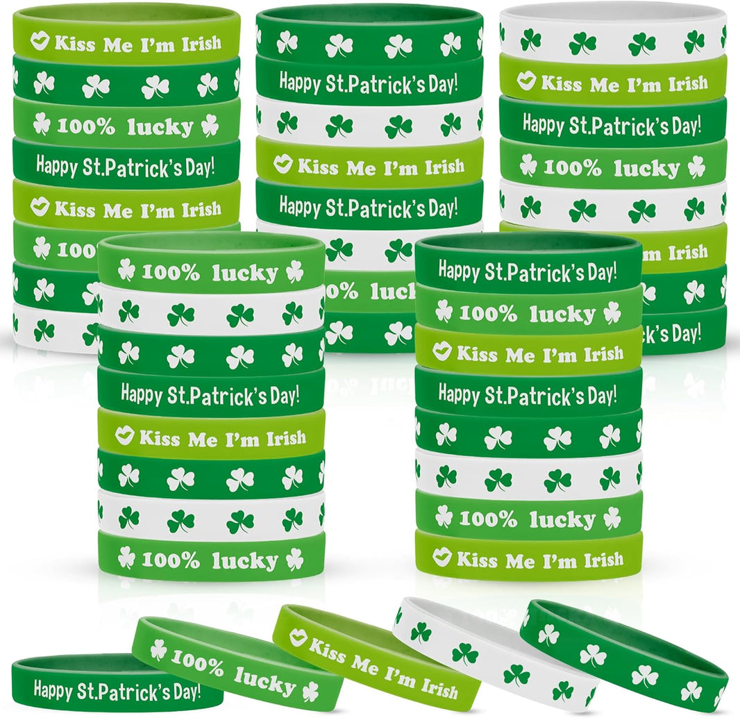 KatchOn, St. Patrick's Day Shamrock Rubber Wristbands Bracelets - Pack of 40 | Rubber Wristbands for St patricks day decorations, Irish Bracelets, Party Favors Supplies Gifts Decorations