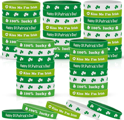 KatchOn, St. Patrick's Day Shamrock Rubber Wristbands Bracelets - Pack of 40 | Rubber Wristbands for St patricks day decorations, Irish Bracelets, Party Favors Supplies Gifts Decorations