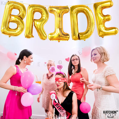 KatchOn, Large Bride Balloons Gold - 40 Inch | Gold Bride Balloons | Bride Gold Balloon Letters for Bachelorette Party Decorations Gold | Bachelorette Balloons Gold | Gold Bridal Shower Decorations