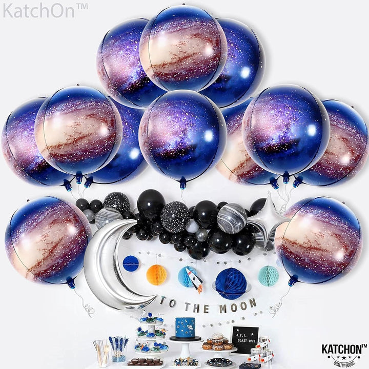 KatchOn, Galaxy Balloons for Galaxy Decorations - 22 Inch, Pack of 12 | Space Balloons, Galaxy Birthday Party Decorations, Space Decorations | Planet Balloons, Two The Moon Birthday Decorations Girl