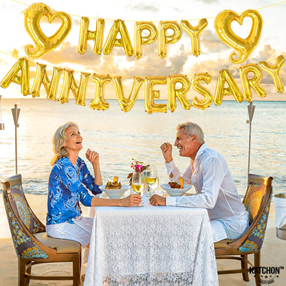KatchOn, Gold Happy Anniversary Balloons Letters - 18 Inch, Heart Balloons Foil | Gold Happy Anniversary Banner for happy anniversary Decorations