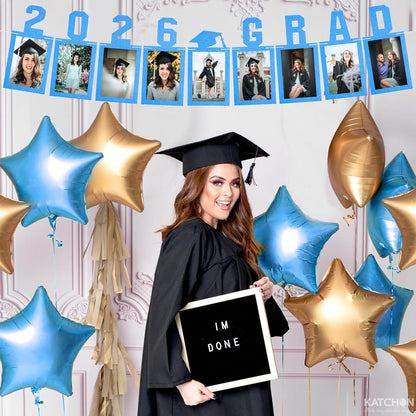 KatchOn, Blue Graduation Photo Banner 2026 - Large, 10 Feet, 2026 Grad Banner | Graduation Banner 2026 Personalized | Felt Graduation Picture Banner for Graduation Decorations Class of 2026