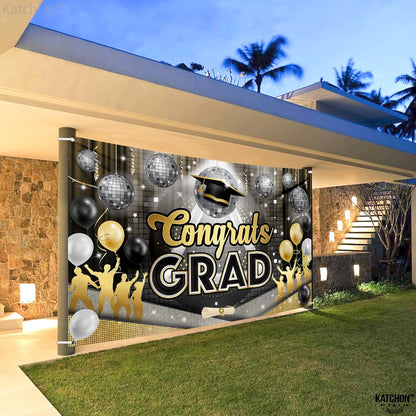KatchOn, XtraLarge Congrats Grad Banner - 72x44 Inch | Graduation Backdrop Class of 2026 for Black and Gold Graduation Decorations 2026 | Disco Grad Banner