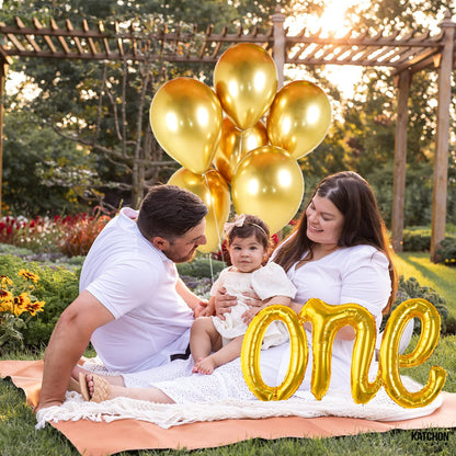KatchOn, Gold One Balloon - 20 Inch | Script One Balloon | 1st Birthday Decorations Boy, Girls | Golden Birthday Party Decorations | 1 Year Anniversary Decorations