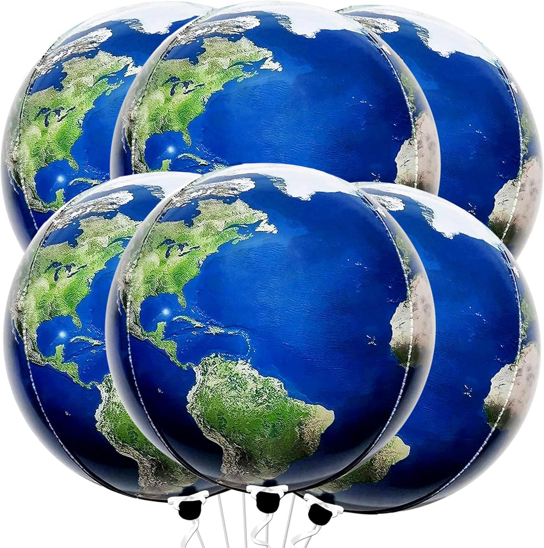 KatchOn, Large Earth Balloons Set - 22 Inch, 6 Pieces | 360 Degree 4D World Balloons, Travel Themed Party Decorations | Globe, Planet Balloon for Classroom Decorations | Earth Day Decoration