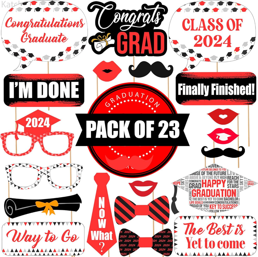 KatchOn, Graduation Photo Booth Props Red 2024 - Pack of 23 | Graduation Photo Props for Red and Black Graduation Decorations 2024 | Graduations Props for Red Graduation Decorations Class of 2024