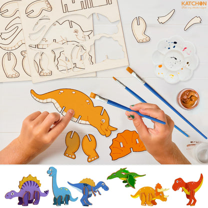 KatchOn, Dinosaur Party Favors - Set of 12 | Large 3D Dino Painting Kits with Wooden Crafts and Cards | Fun Toys for Kids | Dino 3D Party Favors for Kids 3-5 | Christmas Gifts For kids
