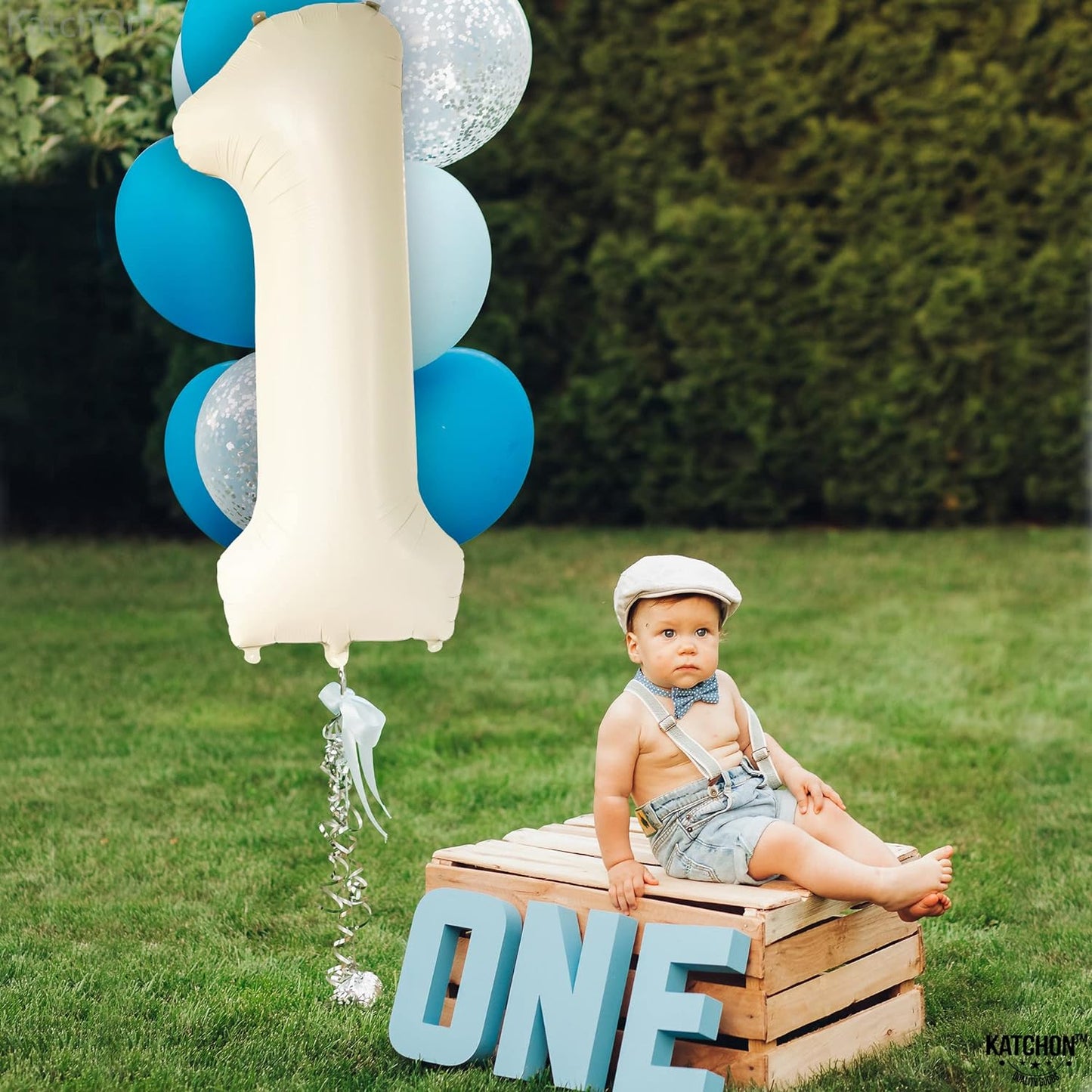 KatchOn, Giant 40 Inch Cream White Number 1 Balloon for Birthday Decorations, 1 Mylar Foil Balloon, 1 Ribbon, 1 Straw