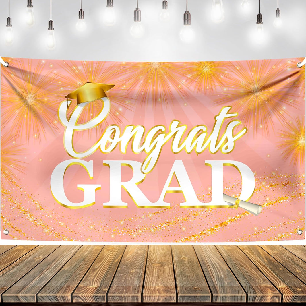 Graduation Decorations 2026 Congrats Grad Banner Rose Gold - 72x44 Inch | Graduation Banner for Class of 2026 Decorations | Rose Gold Graduation Party Decorations 2026, KatchOn